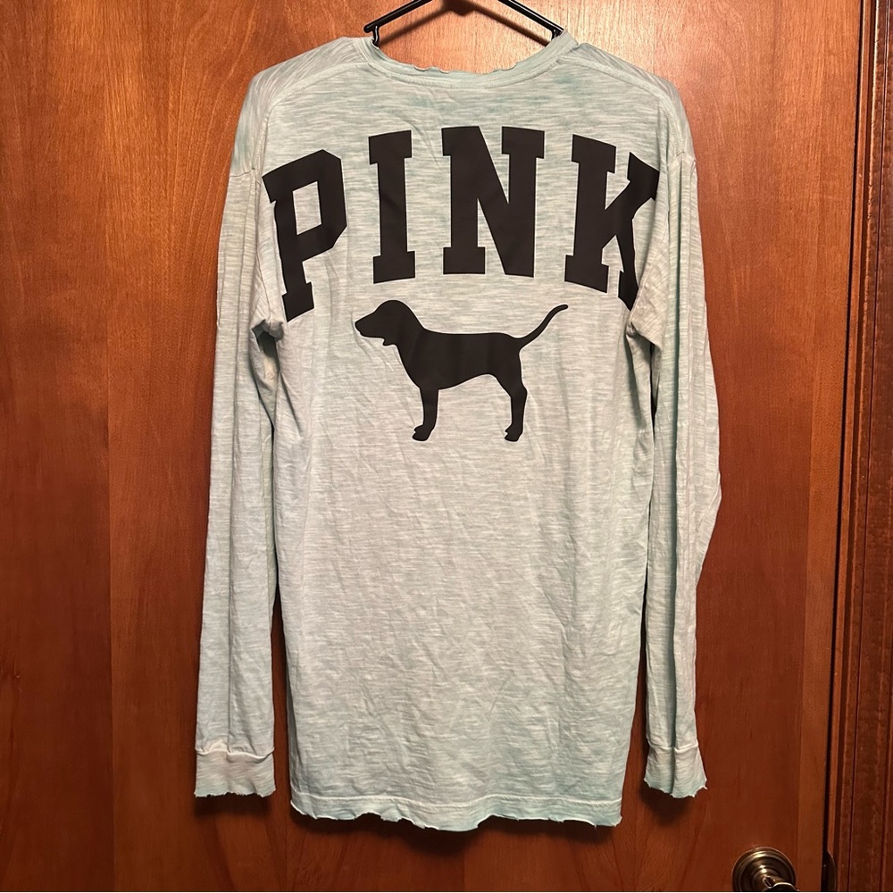 Victorias Secret Pink Long Sleeve Shirt Extra Small Distressed Blue Green